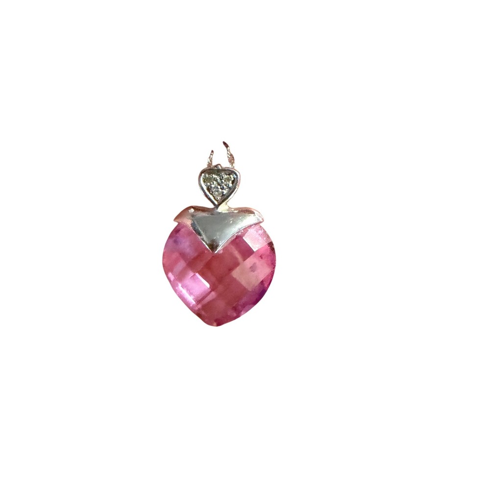 10K White Gold Pink Topaz Heart Pendant Necklace Diamond Accent 10k Chain